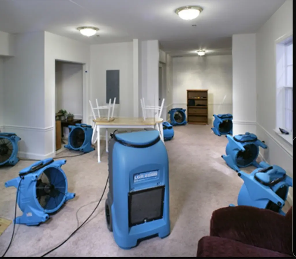 Air movers and dehumidifier setup for Water Damage Restoration in Bellefontaine Neighbors
